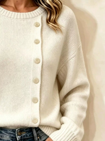 Decorative Button Dropped Shoulder Sweater