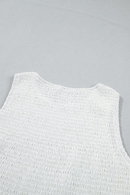 White Sleeveless Smocked Lace Peplum Top