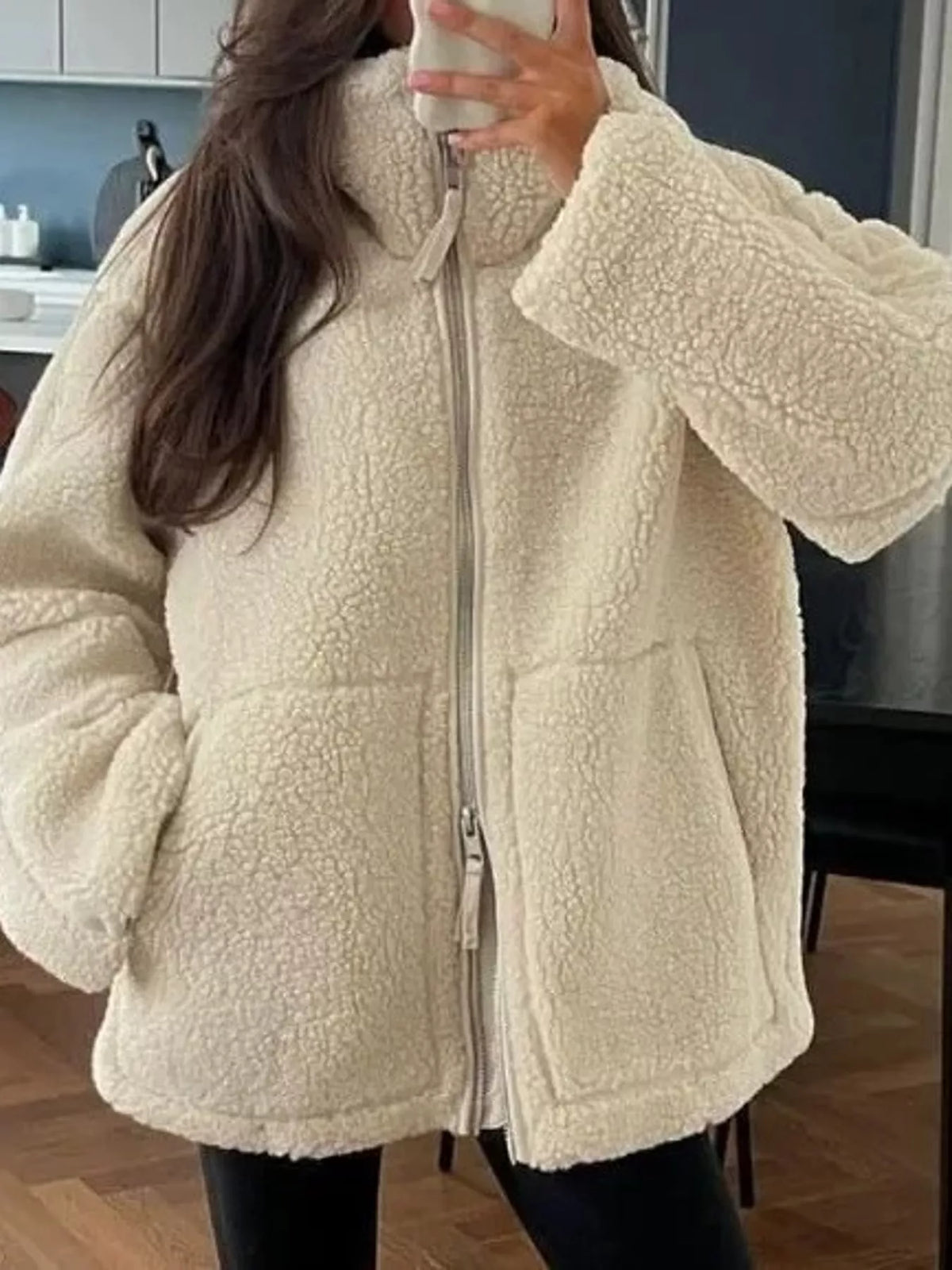Oversized Cozy Sherpa Fleece Zip-Up Jacket