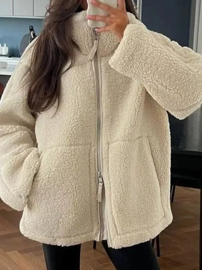 Oversized Cozy Sherpa Fleece Zip-Up Jacket