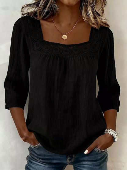 Crochet Trim Square Neck Blouse