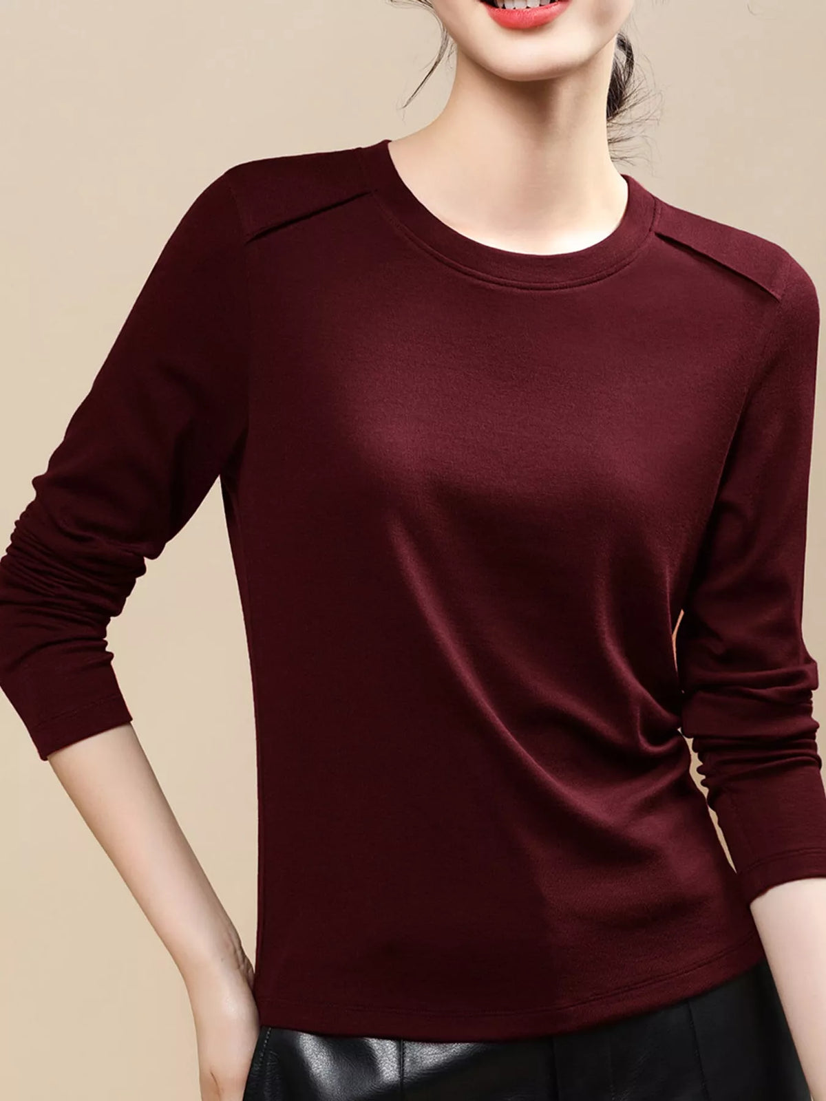 Plus Size Solid Long-Sleeve Crew Neck T-Shirt