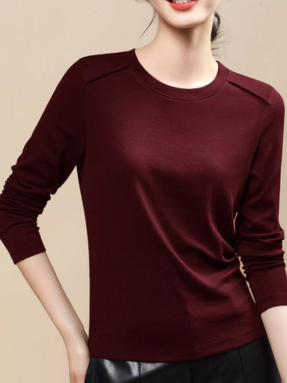 Plus Size Solid Long-Sleeve Crew Neck T-Shirt