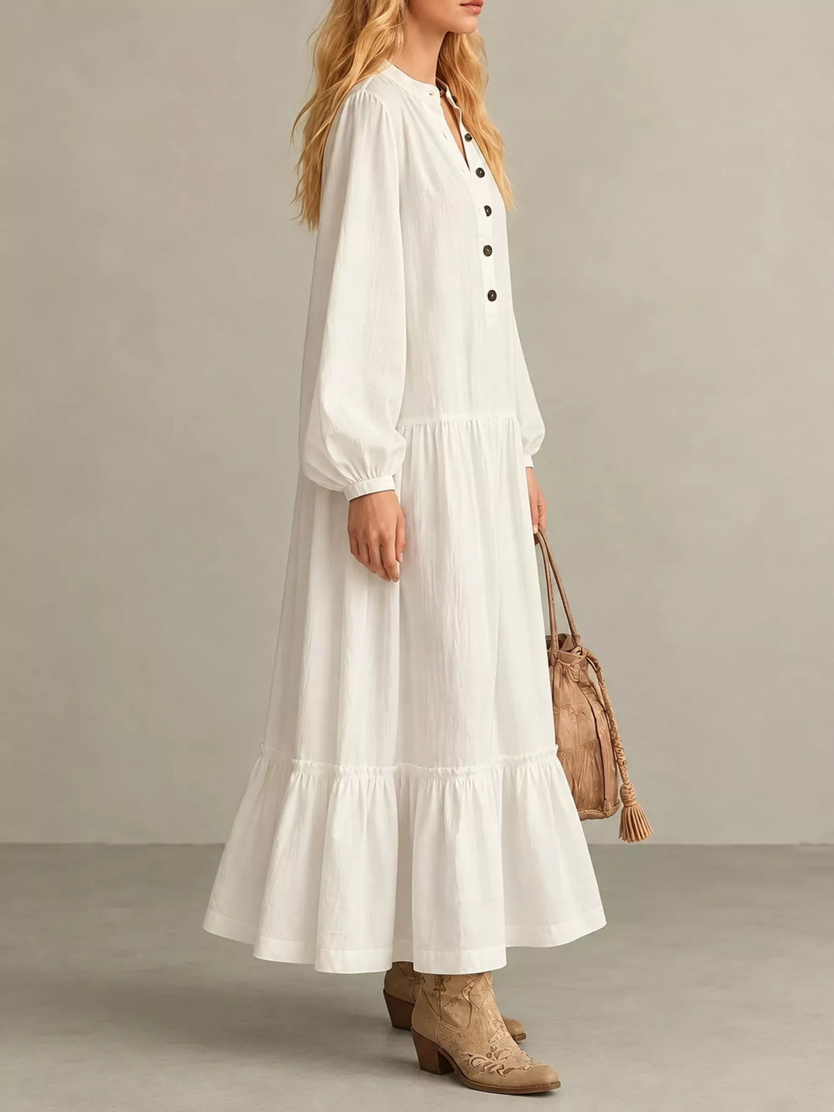 Button Front Tiered Maxi Dress