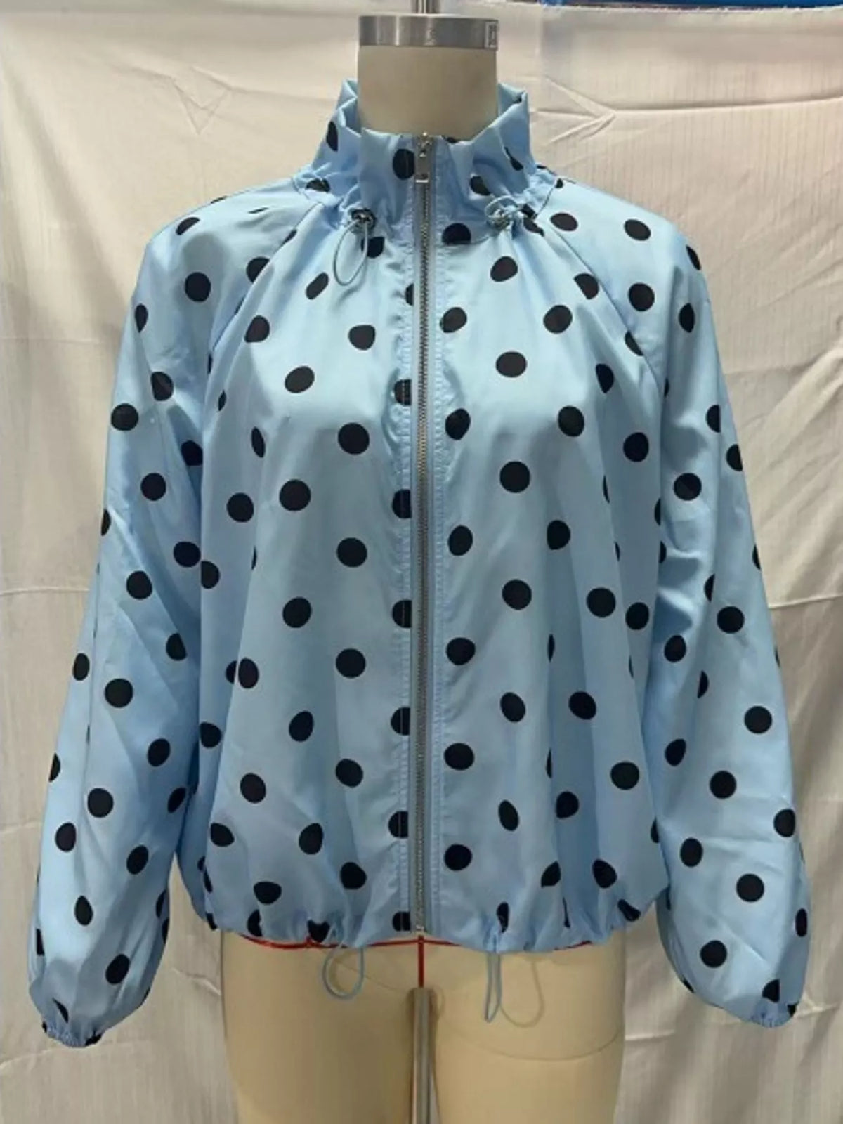Polka Dot Zip Up Hooded Jacket