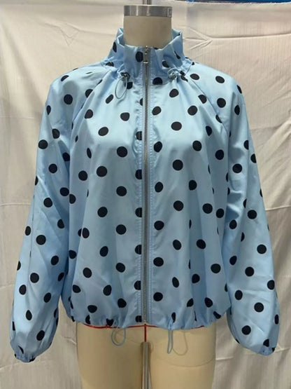 Polka Dot Zip Up Hooded Jacket