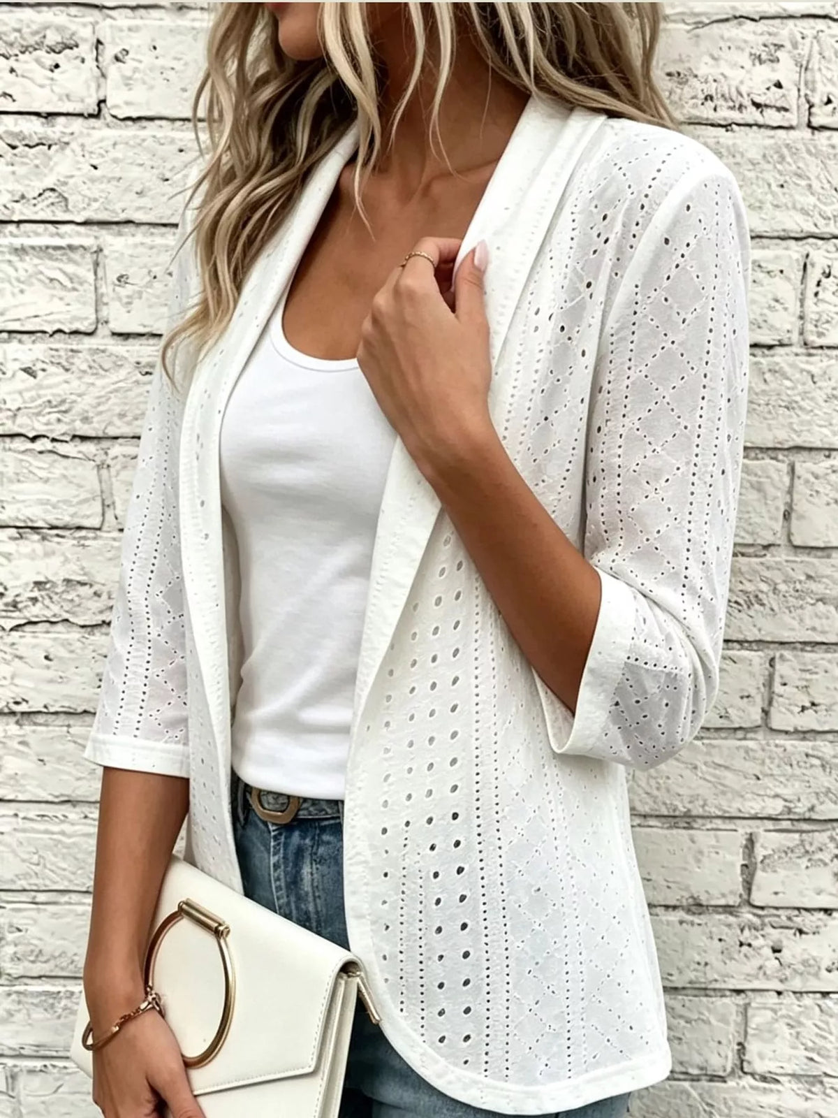 Eyelet Open-Front Cardigan