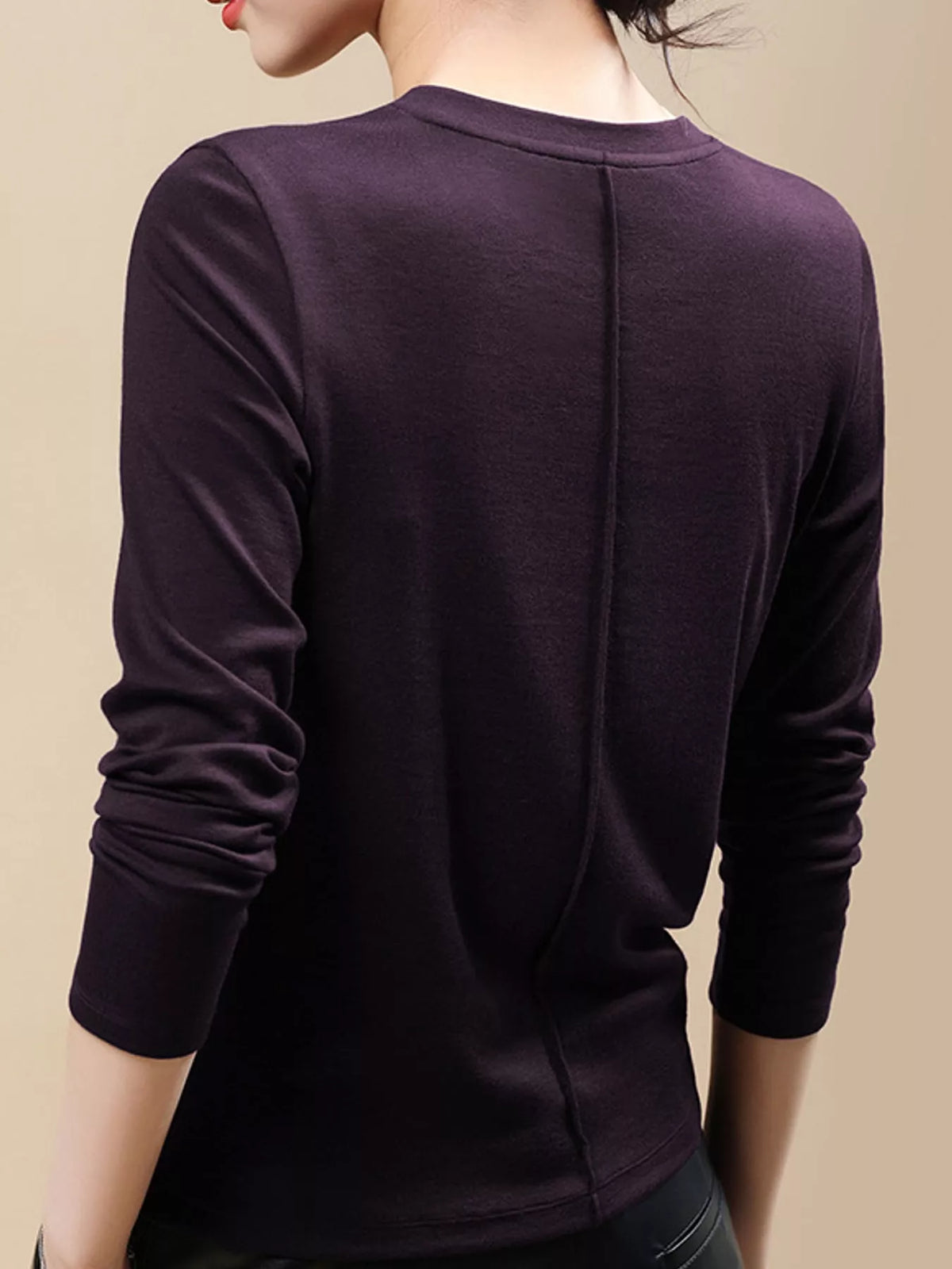 Plus Size Solid Long-Sleeve Crew Neck T-Shirt