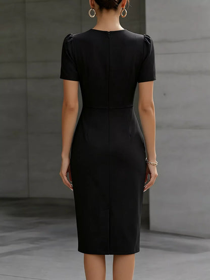 Ruched Short Sleeve Midi Dress