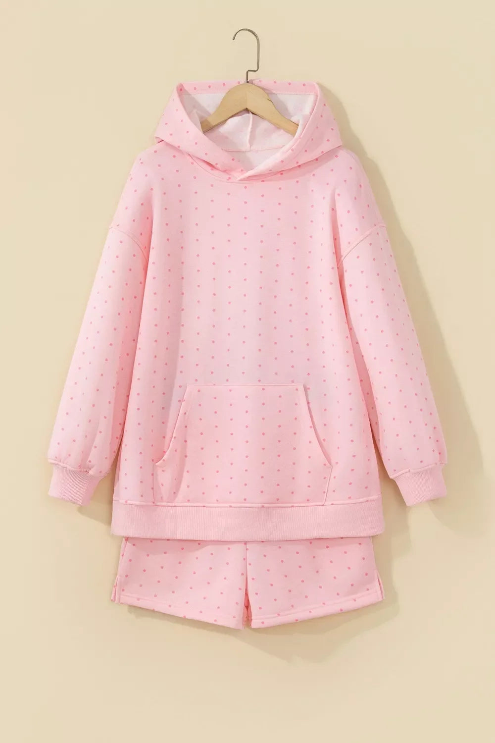 Polka Dot Printed Oversized Hoodie Casual Shorts 2pcs Set