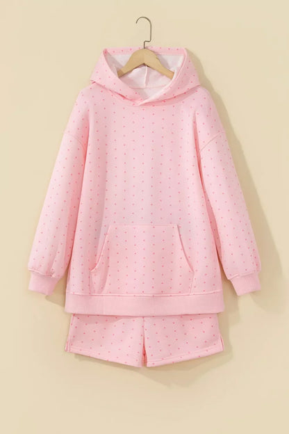 Polka Dot Printed Oversized Hoodie Casual Shorts 2pcs Set