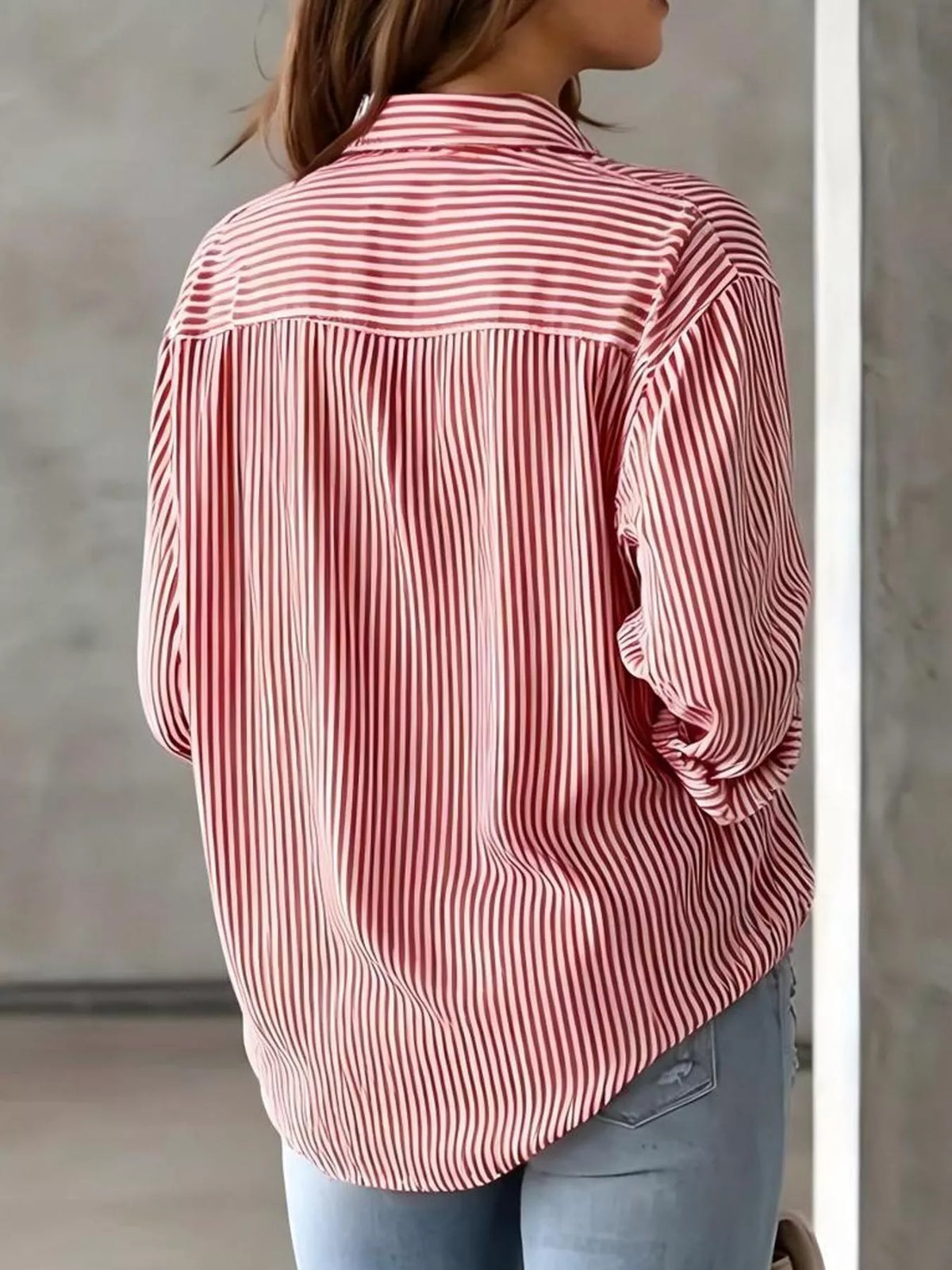 Full Size Striped Button-Down Long Sleeve Shirt Plus Size