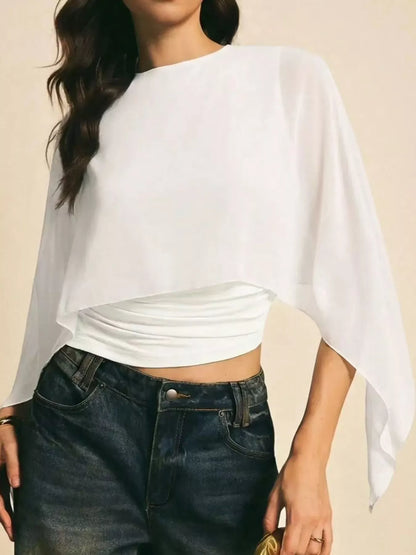 Cape Sleeve Round Neck Blouse