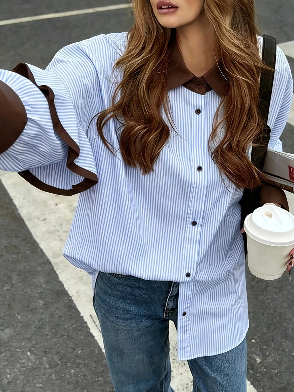 Contrast Collar and Cuff Striped Shirt