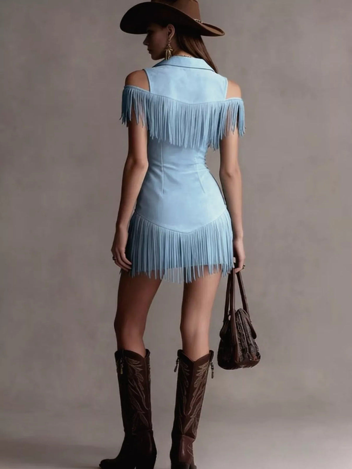 Fringed Cold Shoulder Mini Dress