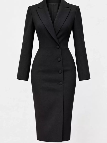 Full Size Elegant Single-Breasted Blazer Midi Dress Plus Size