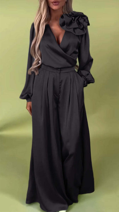 Women's Formal V-neck Satin Elegant Two-Piece Suits