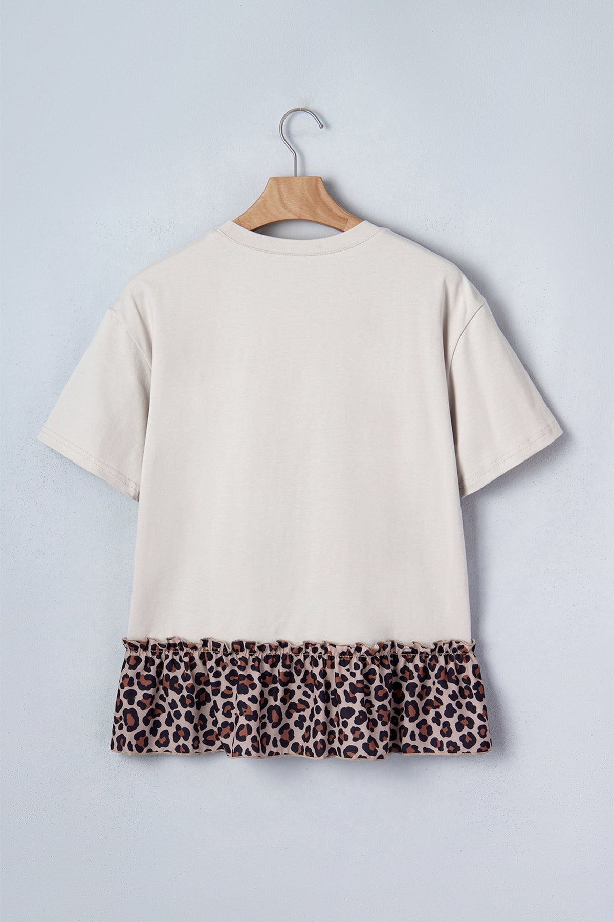 White Retro Cowgirl Print Leopard Ruffle Hem Patchwork T Shirt