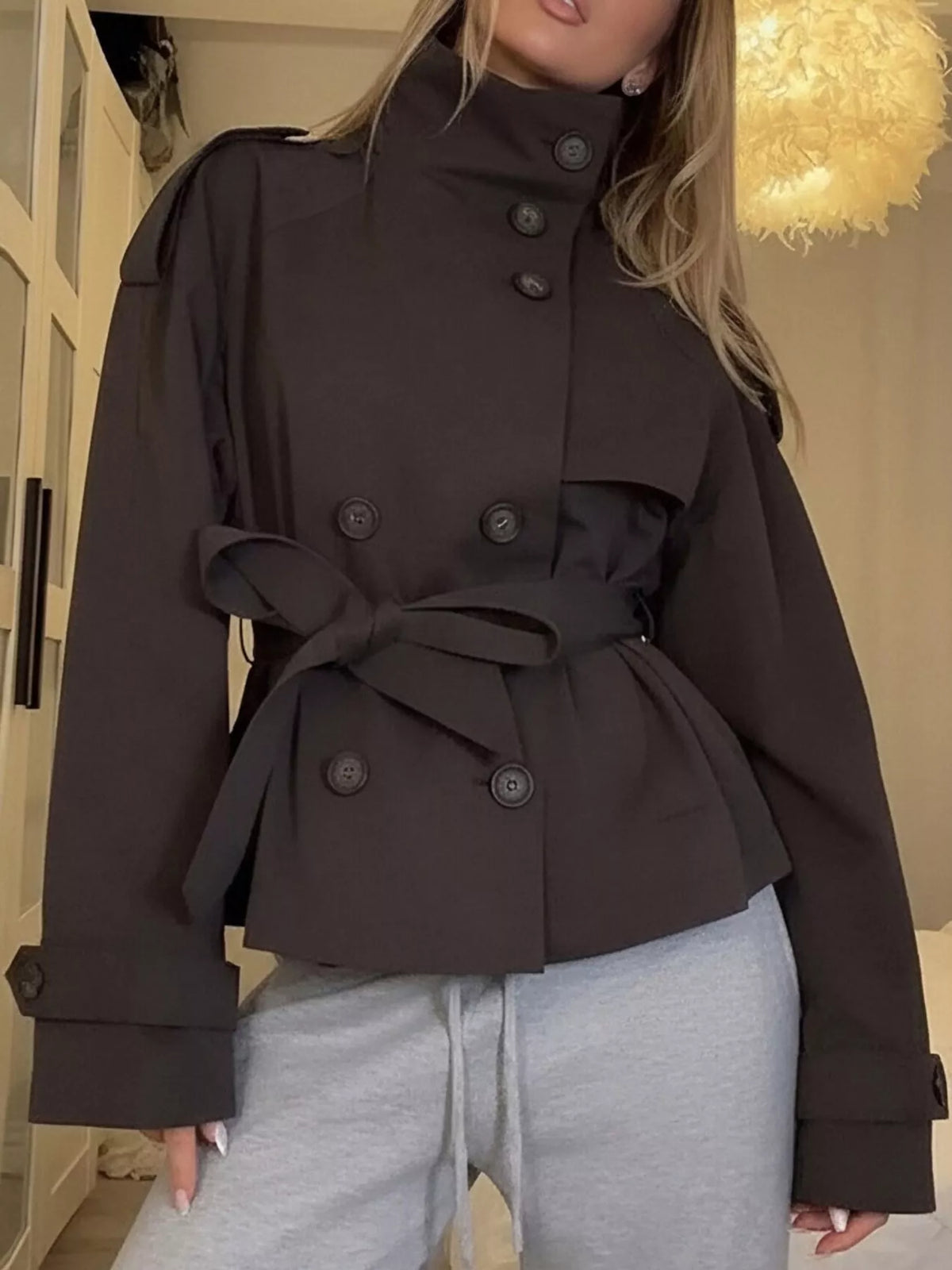 Full Size Double-Breasted Belted Trench Outerwear Plus Size