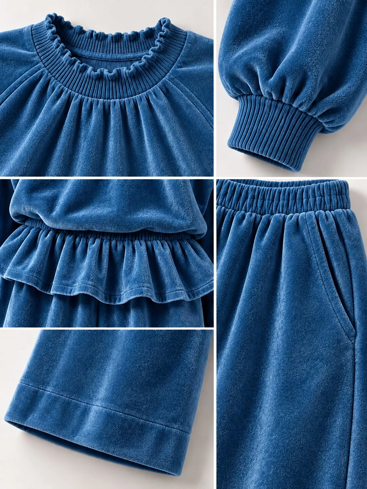 Velvet Ruffled Hem Top and Wide-Leg Pants Set