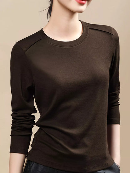 Plus Size Solid Long-Sleeve Crew Neck T-Shirt