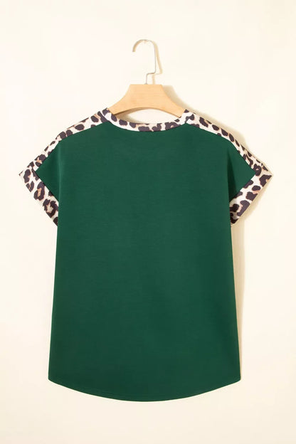 Leopard Trim Short Sleeve Relaxed Fit T-Shirt