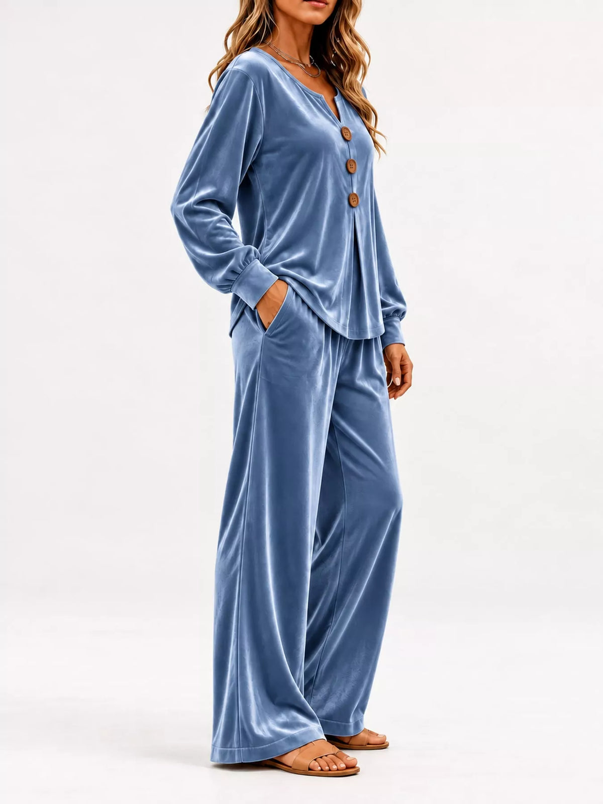 Decorative Button Top and Pants Set