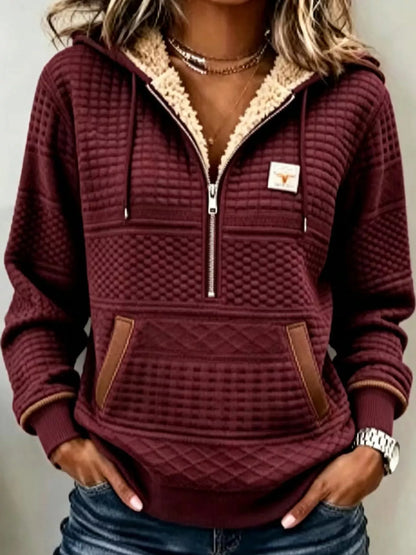 Plus Size Half Zip Hoodie with Textured Detail | S–4XL