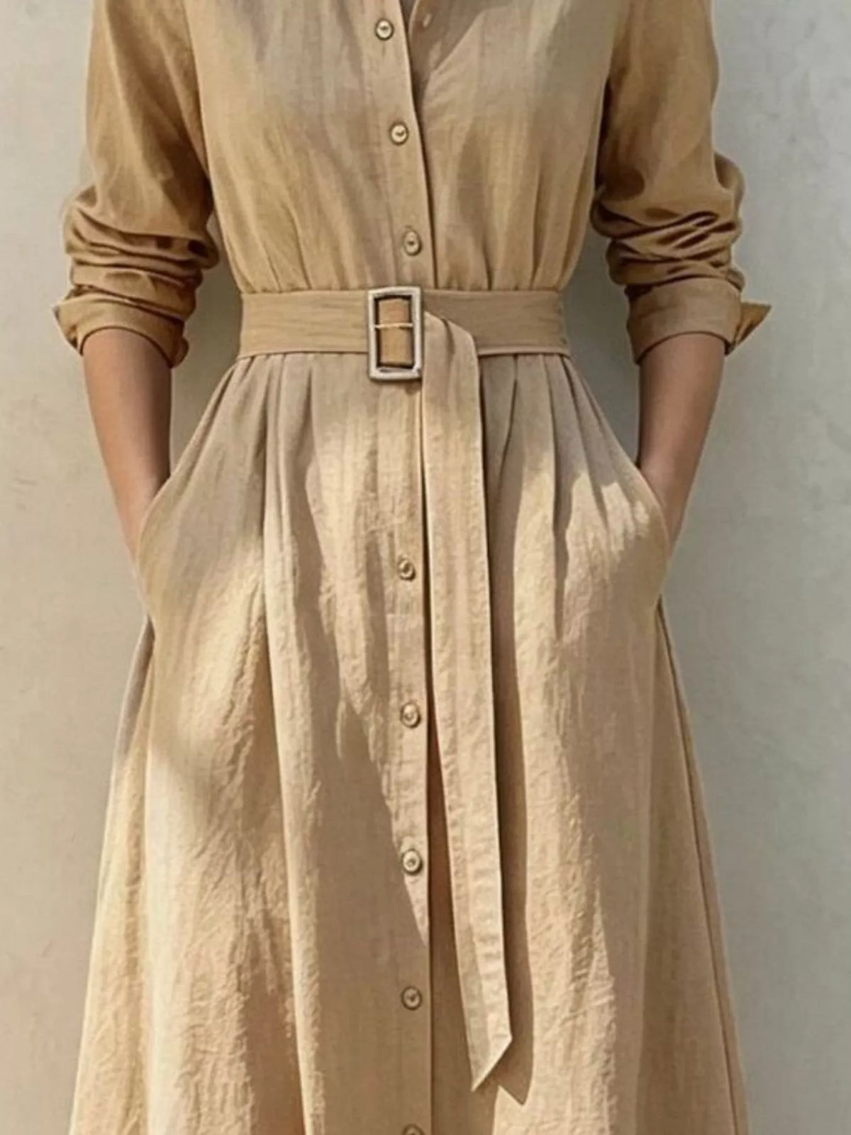 Button-Down Midi Shirt Dress with Pockets
