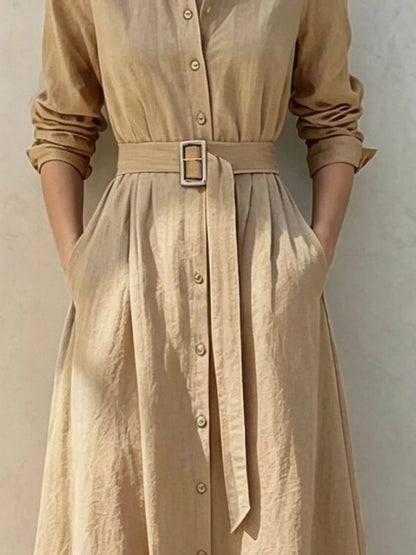 Button-Down Midi Shirt Dress with Pockets