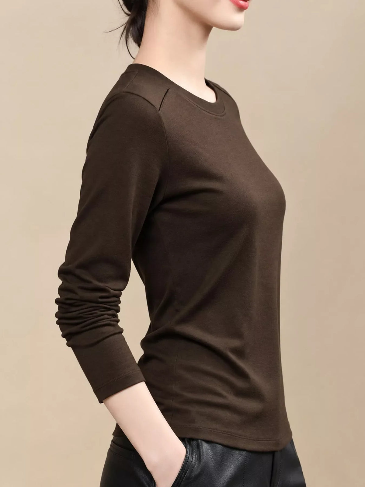 Plus Size Solid Long-Sleeve Crew Neck T-Shirt