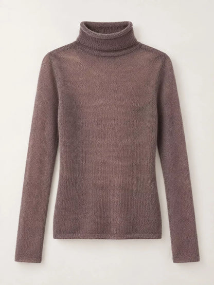 Women’s Sheer Turtleneck Knit Top – Lightweight Long Sleeve