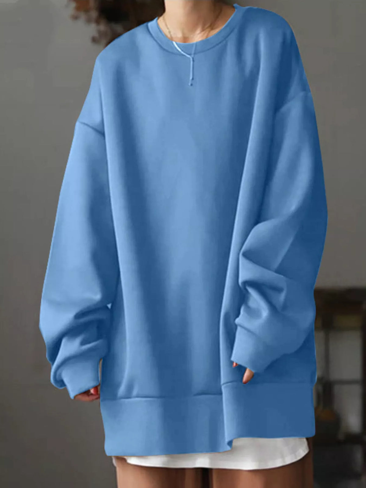 Full Size Solid Color Crew Neck Sweatshirt Plus Size