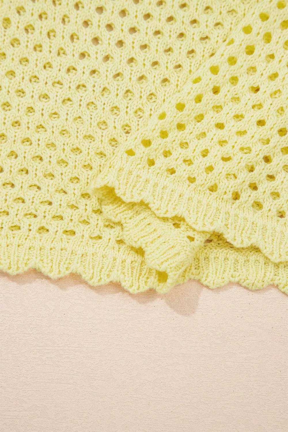 Scalloped Trim Hollow Out Knit Long Sleeve Top