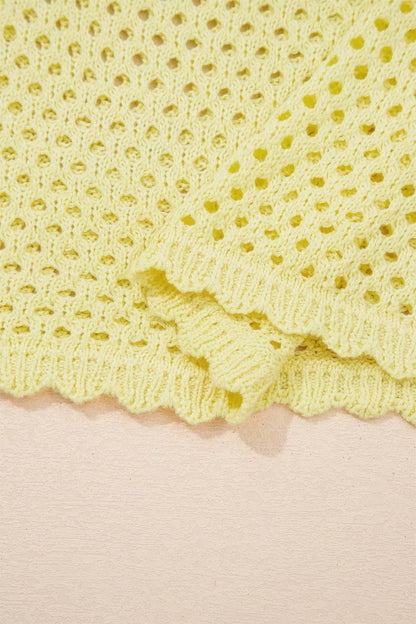 Scalloped Trim Hollow Out Knit Long Sleeve Top