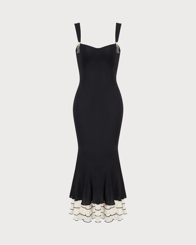 The Black Sweetheart Neck Bodycon Slip Maxi Dress