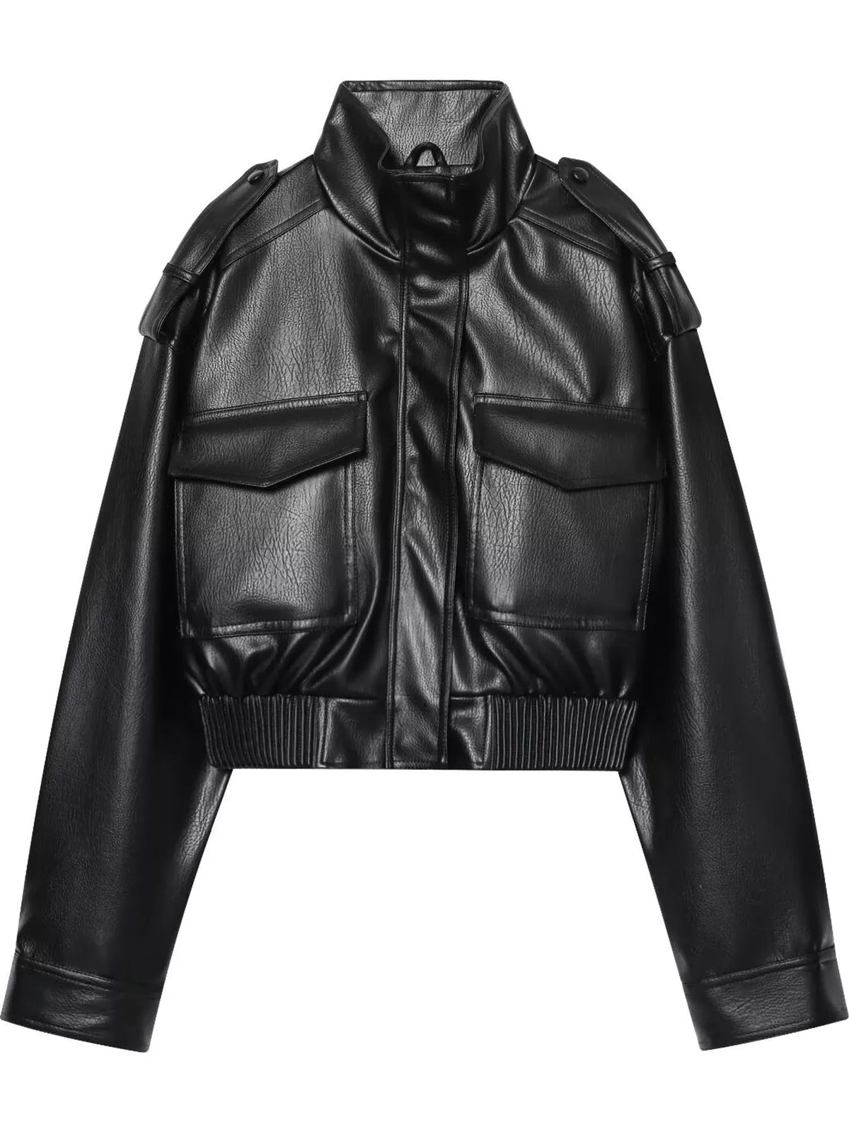 Faux Leather Cropped Bomber Jacket