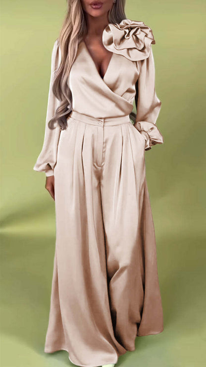 Women's Formal V-neck Satin Elegant Two-Piece Suits
