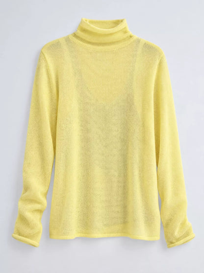 Women’s Sheer Turtleneck Knit Top – Lightweight Long Sleeve
