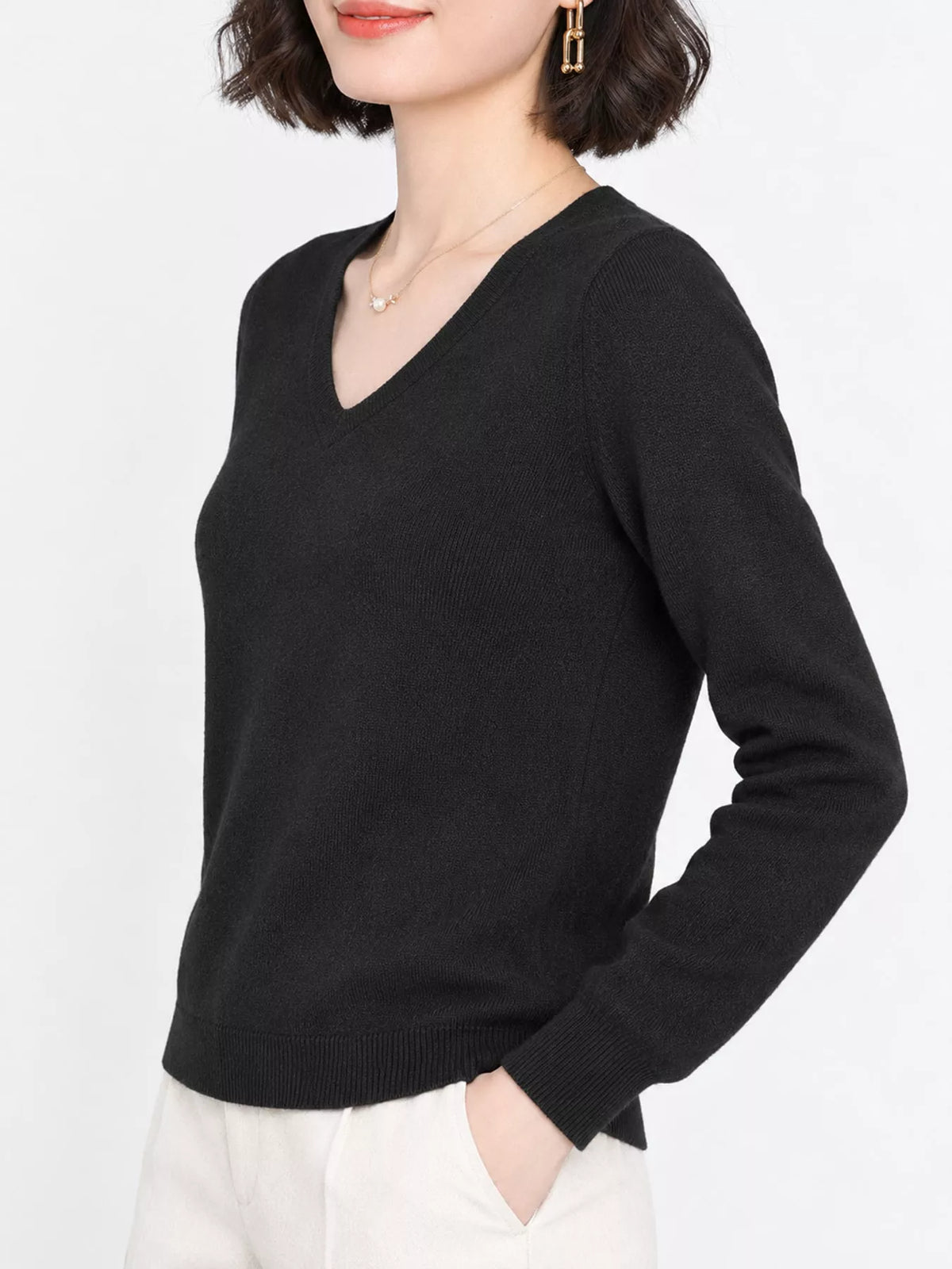 Elegant V-Neck Long Sleeve Soft Knit Top