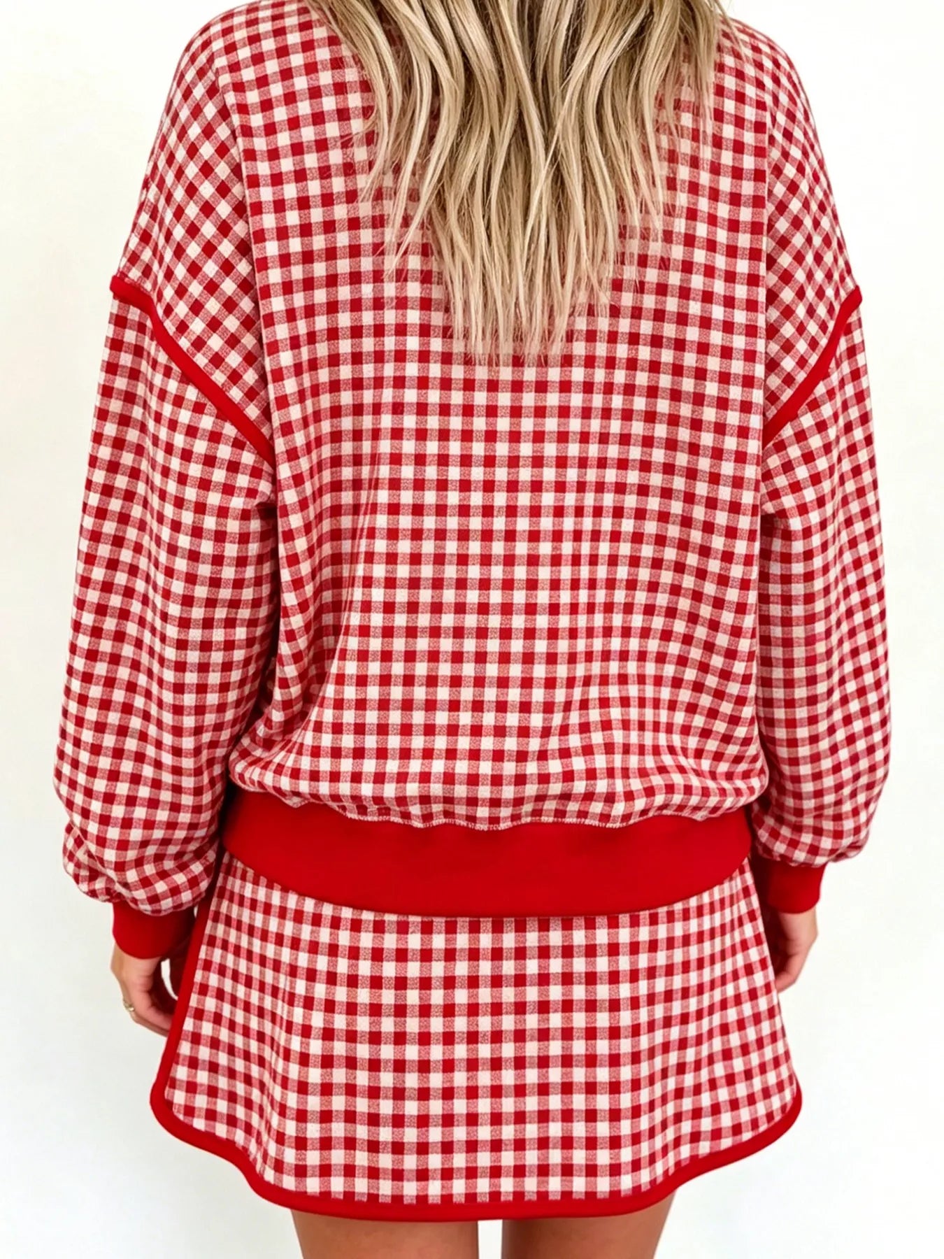 Gingham Plaid Long Sleeve Sweatshirt and Shorts Set