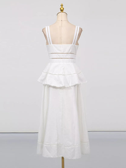 Sleeveless Eyelet Embroidered Button-Down Midi Dress