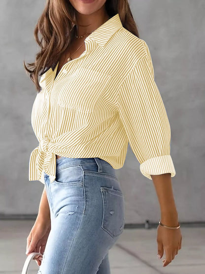 Full Size Striped Button-Down Long Sleeve Shirt Plus Size