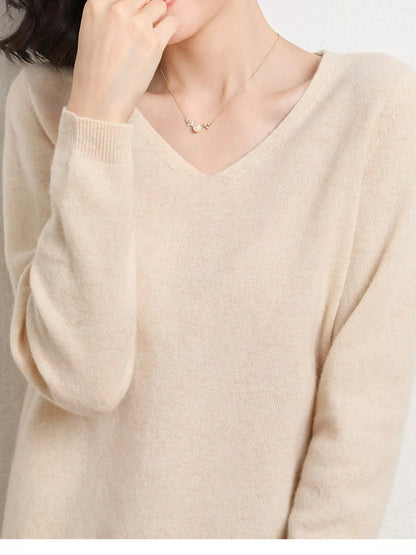 Elegant V-Neck Long Sleeve Soft Knit Top