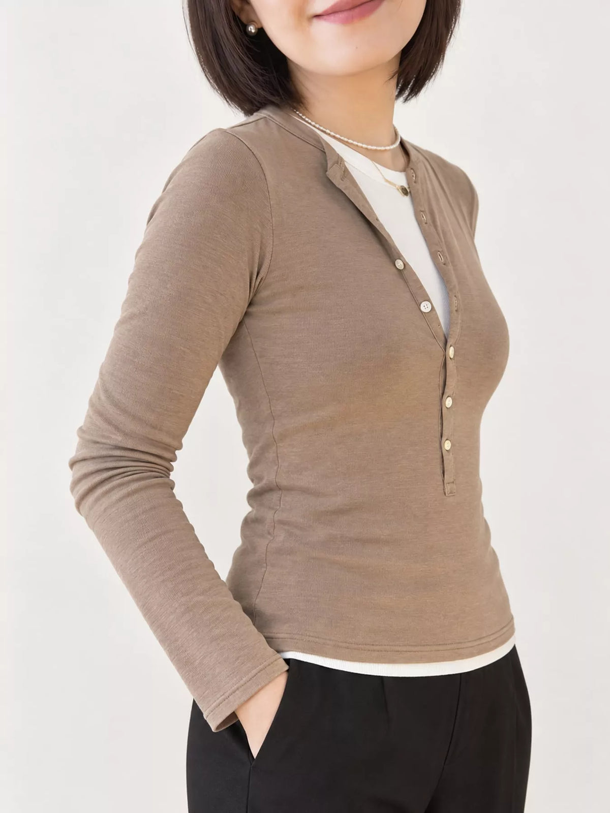 Slim-Fit Button-Down Long Sleeve Knit Top