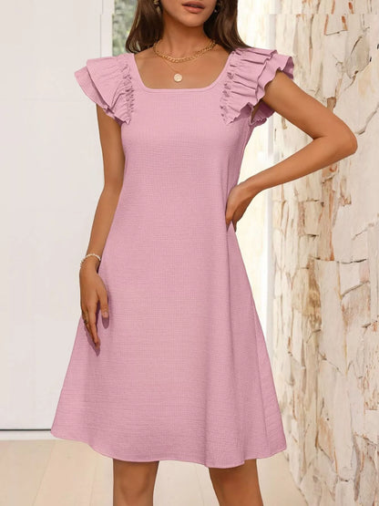 Ruffled Sleeve Square Neck Casual Dress