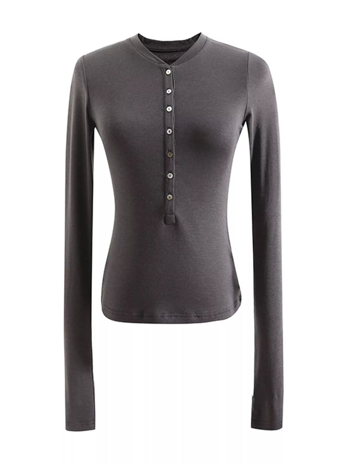 Slim-Fit Button-Down Long Sleeve Knit Top