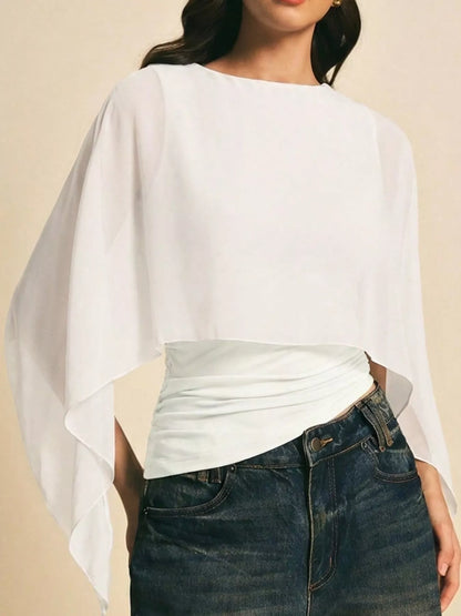 Cape Sleeve Round Neck Blouse