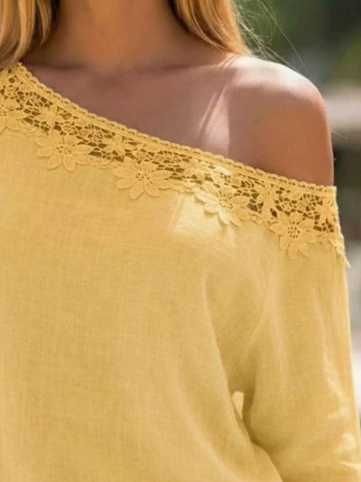 Lace Trim One Shoulder Ruched Top
