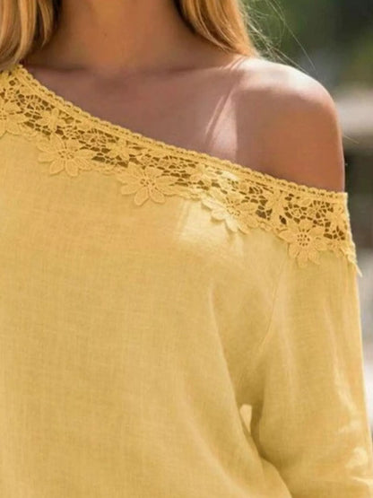 Lace Trim One Shoulder Ruched Top